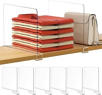 HBlife 12 Inches Tall [Extra Tall Version] Clear Shelf Dividers, 6 Pack Purse Organizer for Closet Perfect for Sweater, Shirts, Handbags, Acrylic Adjustable Bookshelf for Organization