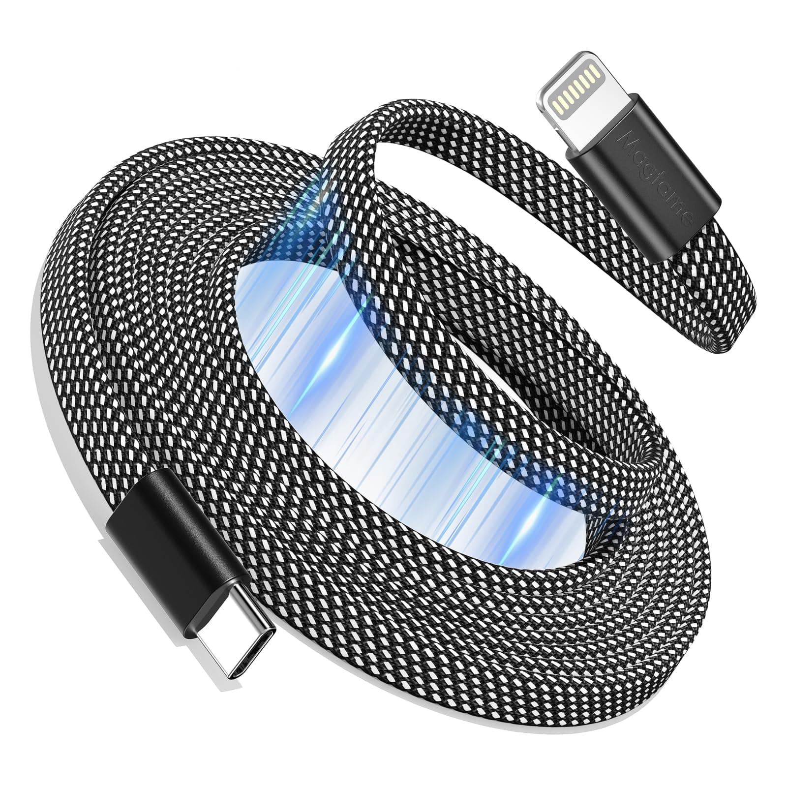 Magtame Magnetic USB C to Lightning Cable for iPhone 3.3FT, Coiled iPhone Charger Cable Fast Charging MFi Certified, Flat Retractable Cord Braided Compatible with iPhone 14 13 12 11 Pro Max XR XS X