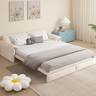 66" Queen Size Pull Out Sofa Bed, 3-in-1 Convertible Sleeper Sofa with Side Storage, Folding Floor Sofa Lounge Couch, Velvet Loveseat Bed for Living Room, Bedroom, Office, Beige