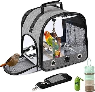 SUERTREE Bird Carrier Bag Bird Travel Cage with Stand, Small Bird Carrier for Parrot, Portable Bird Carrier Travel Bag, Pet Transparent Breathable Travel Cage