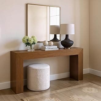 Plank+Beam Grand Console Table, 66 Inch Modern Solid Wood Sofa Table, Narrow Entryway Table for Hallway, Behind The Couch, Living Room, Foyer, Pecan Wirebrush