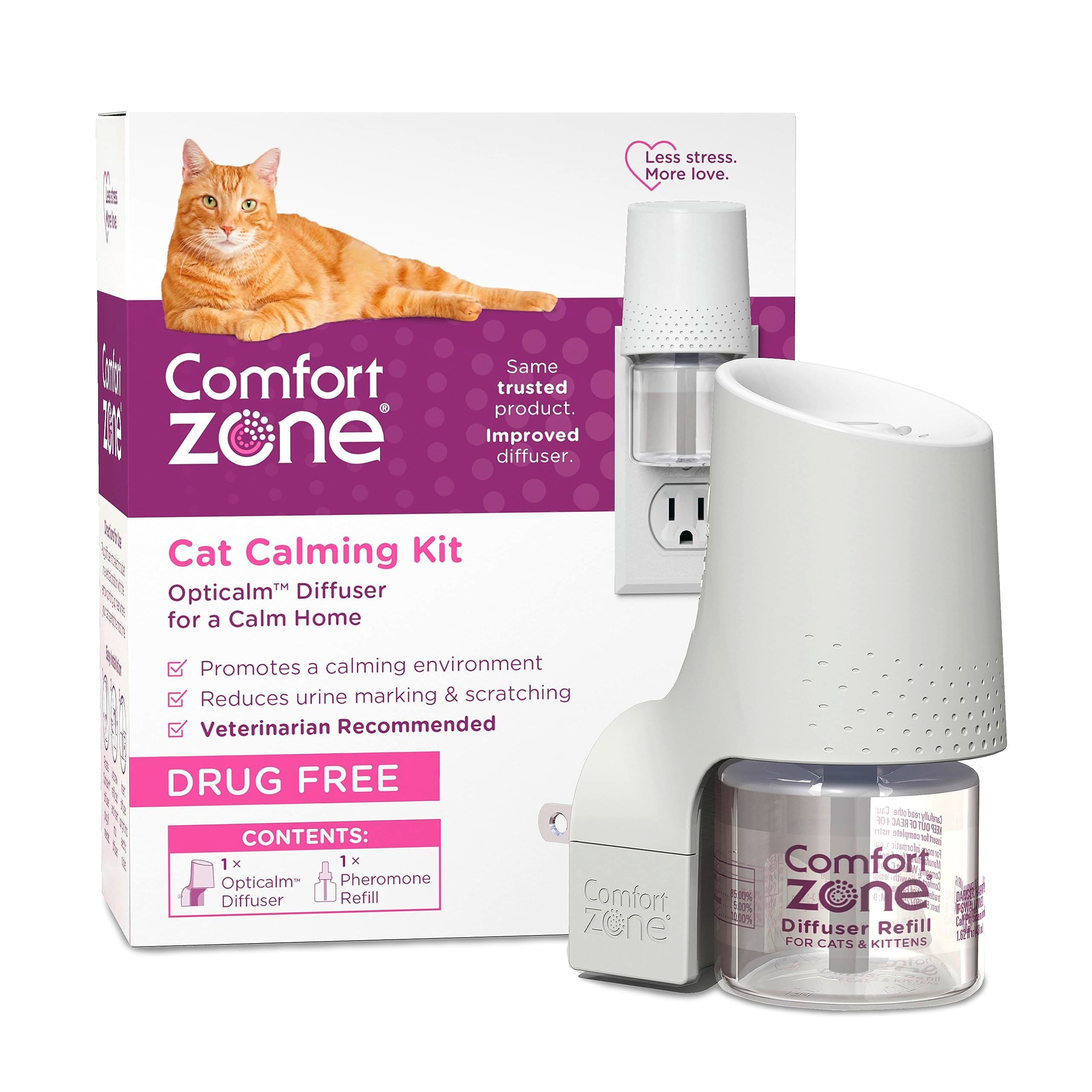 Comfort Zone 30 Day Starter Kit: 1 Cat Calming Diffuser & 1 Refill; Cat Pheromones Help Anxiety; Reduce Stress, Urine Marking, Scratching