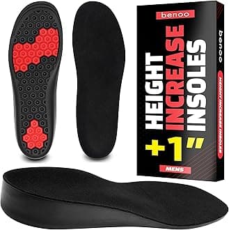 benoo Height Increase Insoles for Men (+1 inch) Instant Height Booster Insoles, Trim to Fit, Comfortable, Shoe Heel Lift (Mens 8-9.5)