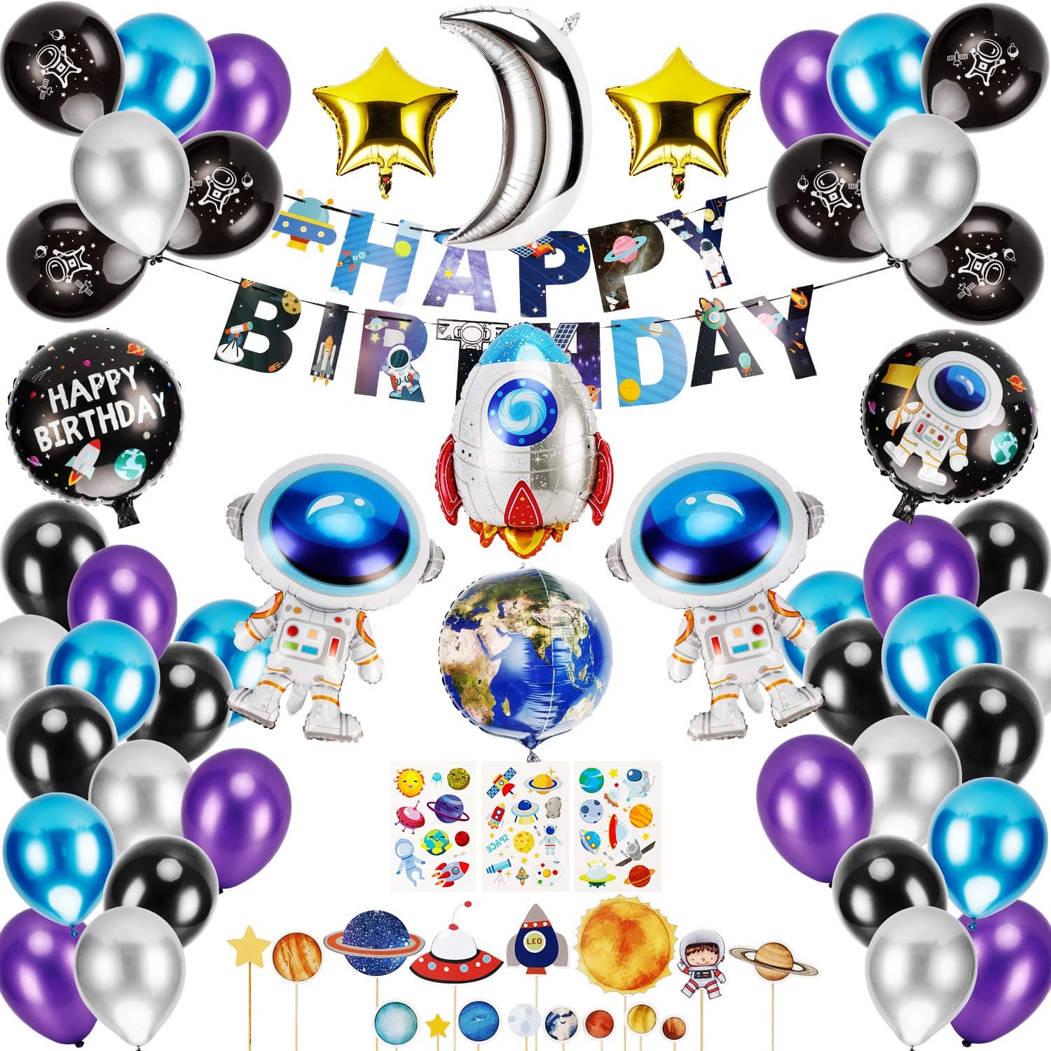 110 Pcs Outer Space Party Supplies - Solar System Party - Galaxy Theme To the Moon Party Blast Off Party Astronaut Universe Theme Party Astronaut Back To The Moon Balloons
