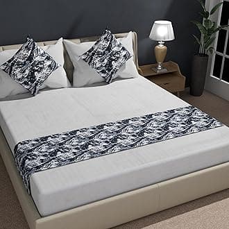 Shri Anand Creations Digital Print Super Soft Fabric Bed Runner Scarf with Matching Cushion Covers/Slipcover Mattress Protector/Bed Linen Scarf/Decorative Set for Bedrooms/Hotel Rooms (Design-5)