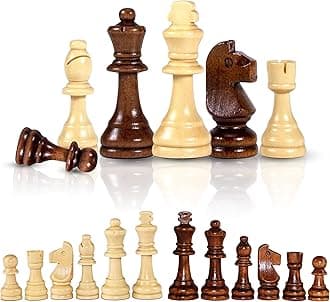 Toyshine Wooden Chess Pieces, Tournament Wood Chessmen Pieces Only, (7 Cm King Figures) Chess Game Pawns Figurine Pieces, Color May Vary (Sstp), Big Kid