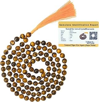 Tiger Eye Agate Crystal Japa Mala Ganthi - 108 Beads Buddhist Prayer Beads - AAA Grade Original Healing Gemstone Agate Mala for Yoga Meditation Spiritual Reiki Feng Shui