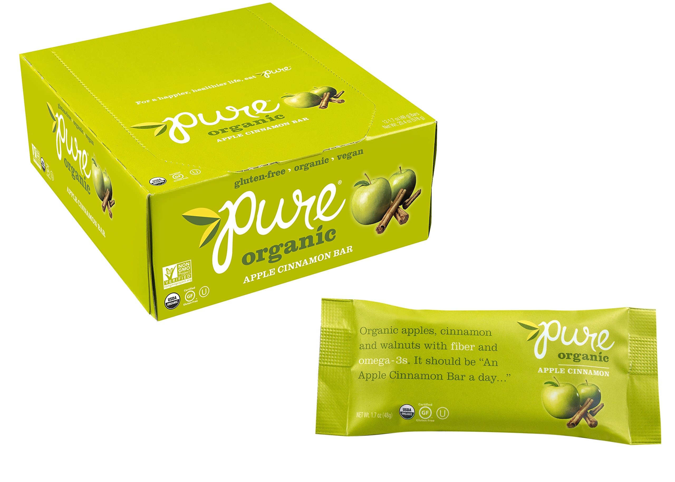 Pure Bar Organic Apple Cinnamon, 1.7-Ounce Bars (Pack of 12)