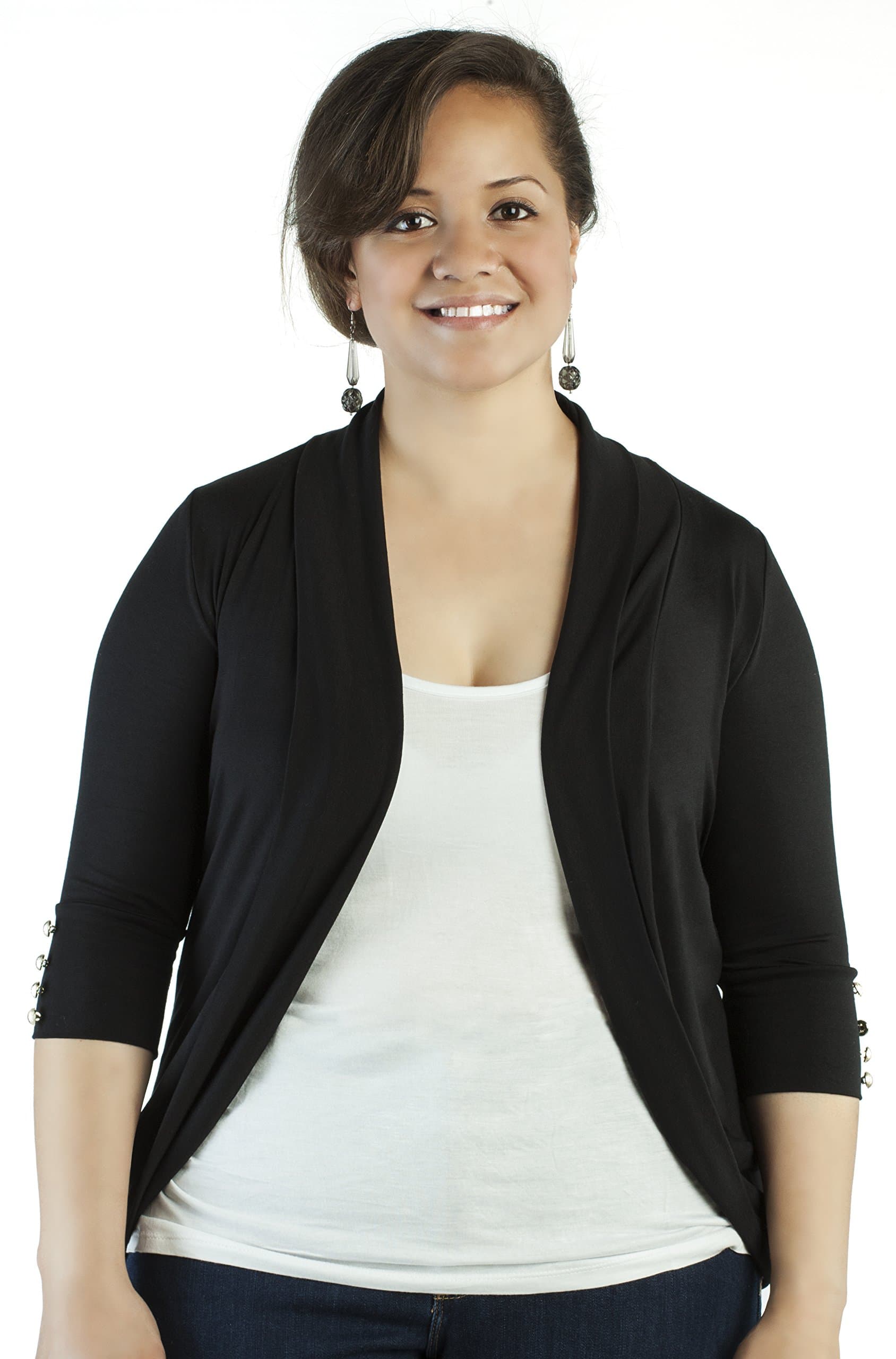 Libian Junior Plus Size Open Front 3/4 Gold Stud Fashion Sleeved Cardigan Top