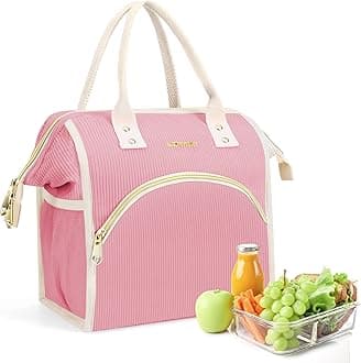 LOKASS Lunch Bag Women Insulated Lunch Box Wide-Open Lunch Tote Bag Large Cooler Bag for Work Picnic Hiking Beach（Pink）