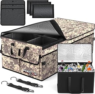 FORTEM Car Trunk Organizer with Cooler, Car Storage Organizer, Collapsible Multi Compartment Car Organizer, SUV Trunk Organizer, Non Slip Bottom, Adjustable Straps, Foldable Cover (Desert, X-Large)