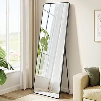 SONGMICS Full Length Mirror, 63 x 19.7 Inches, Rectangle Full Body Mirror with Stand, Aluminum Alloy Frame Floor Mirror, Tempered Glass, for Bedroom, Living Room, Cloakroom, Ink Black ULFM030B01