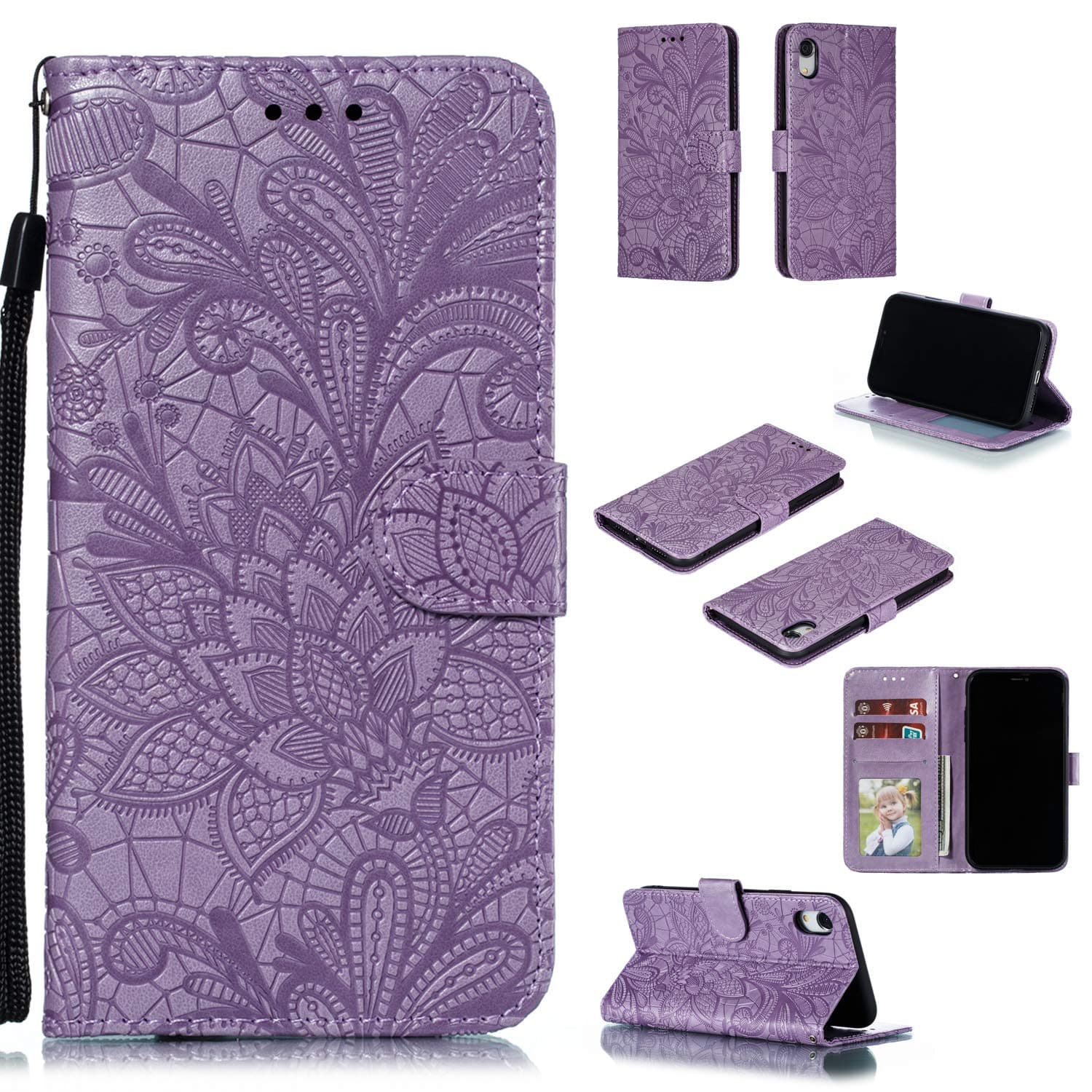 EWCover Wallet Case for iPhone XR,Mandala Flower Pattern Premium Leather Flip Case Cover for iPhone XR