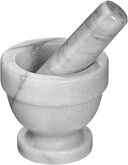 Fox Run Small Marble Mortar and Pestle Set, White, 3.5"