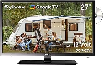 27 inch Smart TV, FHD 1080P Caravan TVs with DVD Player, Google TV Compatible, Voice Control, HiFi Speaker, AC/DC, Wide Voltage, DVB-T2/C/S2, HDMI USB, 12V Television for Motorhomes, Campervan