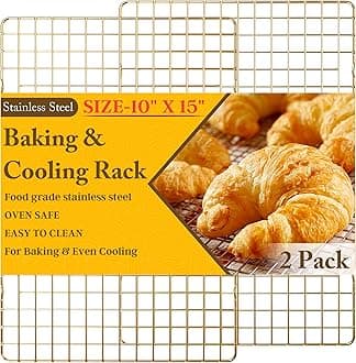 2-Pack Cooling Racks for Cooking and Baking - 10" x 15"Heavy Duty Stainless Steel Wire Rack for Baking, Grilling, Roasting - Oven & Dishwasher Safe - Fits Jelly Roll Sheet Pan（Gold）