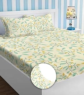 Premium Cotton Elastic Fitted Bedsheets with 2 King Size Pillow Covers | Double Bed with All Around Elastic 180 TC Supersoft | (72"x78",Silver & Beige)