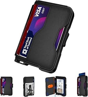Wallet for Men, Slim Wallet for Men with Money Clip, Pop Up Card Case, RFID Blocking Bifold Wallets, Minimalist Leather Slots Credit Card Holder with Gift Box, Black