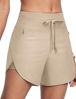 Womens 5.5" Swim Shorts High Waisted Board Shorts with Pockets Quick Dry UPF 50+ Beach Shorts with Liner
