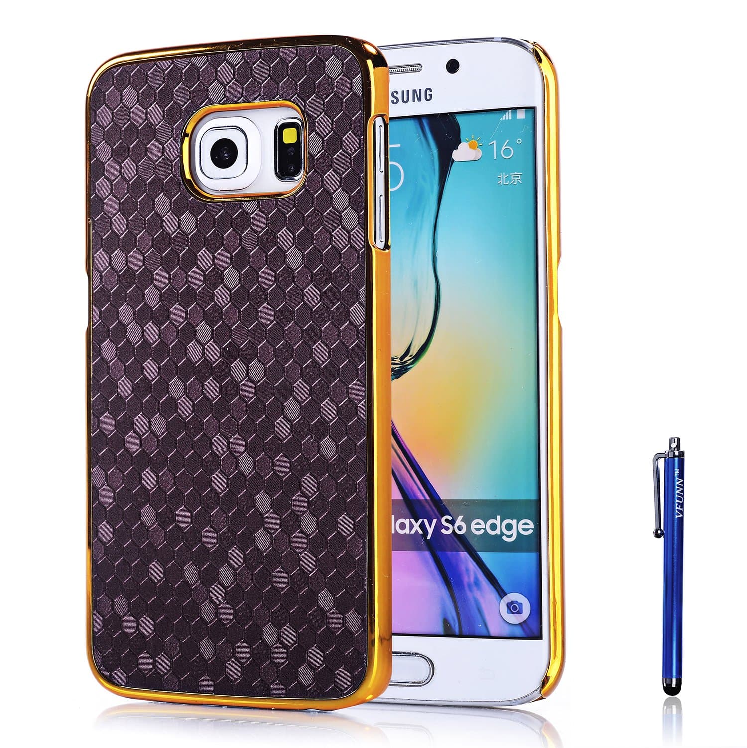 S6 Edge Case,Galaxy S6 Edge Case,Vfunn Elegant Golden Plating Hard Back Case Cover for Samsung Galaxy S6 Edge Only with 1 Screen Protector 1 Blue Stylus Pen Eco-friendly Packaging (Galaxy S6 Edge) (Purple)
