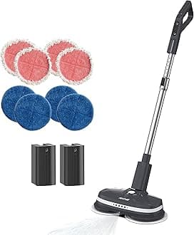 AirCraft Home PowerGlide Cordless Rechargeable Hard Floor Cleaner and Polisher Bundle With 2 Batteries, 8 Cleaning Buffing Pads, Perfect for Wood, Tile, Laminate and Hard Floors