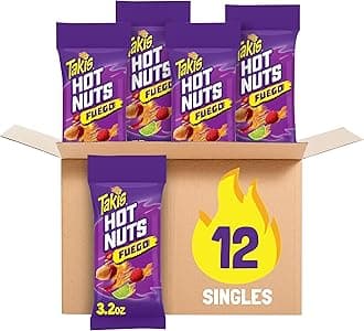 Hot Nuts Fuego Double Crunch Peanuts, Hot Chili Pepper Lime Flavored Spicy Peanuts, Multipack 12 Individual Bags, 3.2 Ounces Each