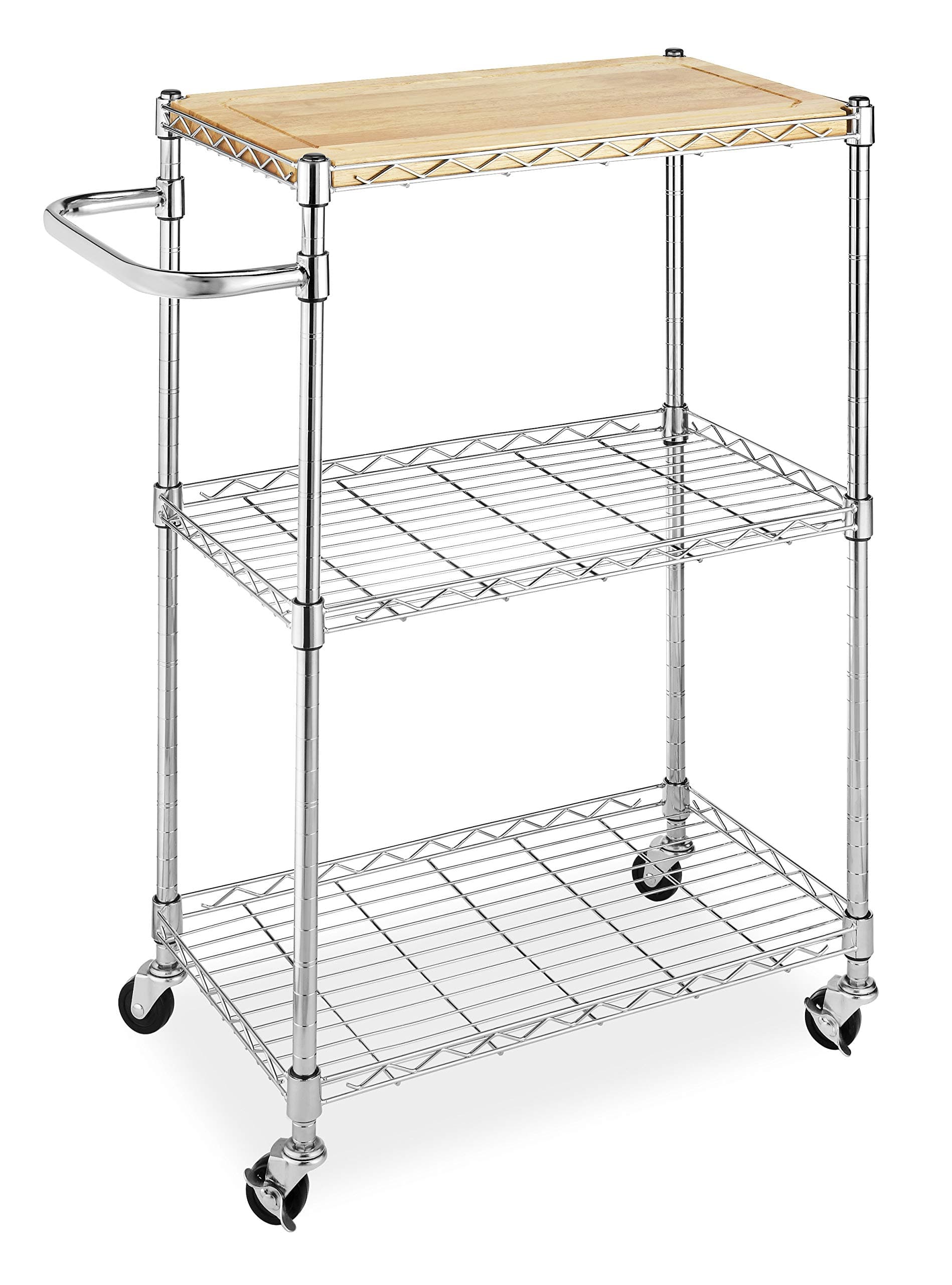 Supreme Kitchen and Microwave Cart Wood & Chrome 13.25 x 27.5 x 33.5 inches