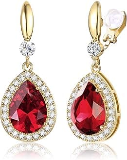 Elegant Clip on Earrings for Women Sparkling Teardrop Dangle Clip Earrings Non-Pierced Rhinestone Cubic Zirconia Wedding Prom Jewelry 14K Gold and Silver Tone
