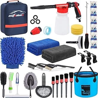 AUTODECO 35Pcs Car Wash Detailing Kit Cleaning Kits with Foam Gun Sprayer Collapsible Bucket Brush Large Wash Mitt Towels Complete Interior Exterior Car Washing Supply Set Blue