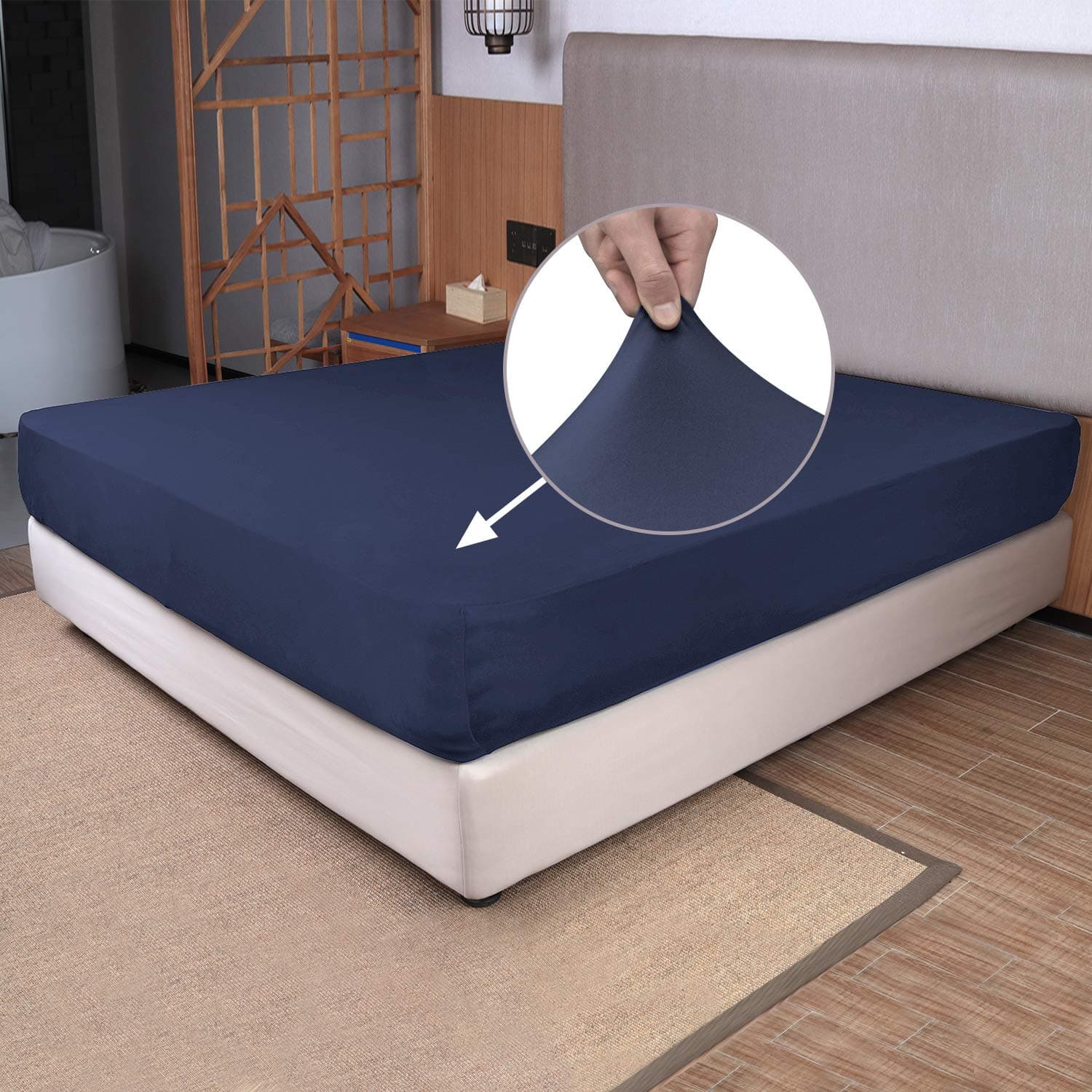 Twin Size Fitted Sheet Only - 4-Way Stretch Knit, Snug Fit, Wrinkle Free & Stay in Place, No More Slipping Off for Mattress, Soft & Comfortable - Navy Blue, Twin