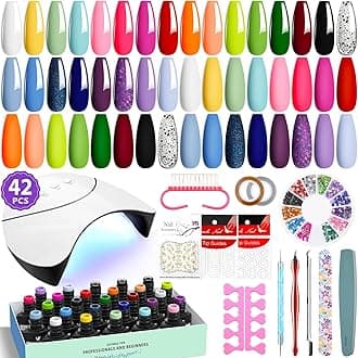 VANREESA 42 Pcs Gel Nail Polish Kit with U V Light 24 Colors Gel Polish Nail Kit Bright Pink Orange Green Glitter Blue Purple Nail Kit for Beginners Gifts for Women DIY at Home
