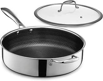 Hybrid Nonstick 5.5 Litre Deep Sauté Pan and Lid, Dishwasher and Oven-Safe, Compatible with All Cooktops