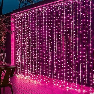 Dazzle Bright 300 LED Curtain String Lights, Valentine's Day Fairy Lights for Bedroom with 8 Lighting Modes, Connectable Waterproof Window Lights Party Wedding Garden Wall Christmas Decor, Pink