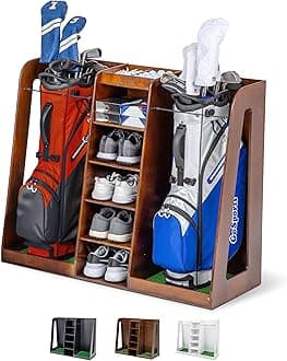 Premium Wooden Golf Bag Organizer and Storage Rack