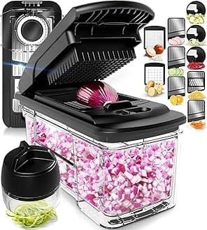 Fullstar All-in-1 Vegetable Chopper, Mandoline Slicer & Cheese Grater - Multi Blade French Fry Cutter & Veggie Dicer - Includes Bonus Handheld Spiralizer & Kitchen Gadgets (6 in 1, Stainless Steel)