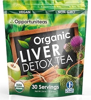 Opportuniteas Organic Liver Detox Tea Powder - Matcha Green Tea, Milk Thistle, Coconut Water, Spirulina, Ginger, & Cinnamon - Boost Energy, Feel Better - Liver Care Support Supplement, Vegan, Non GMO