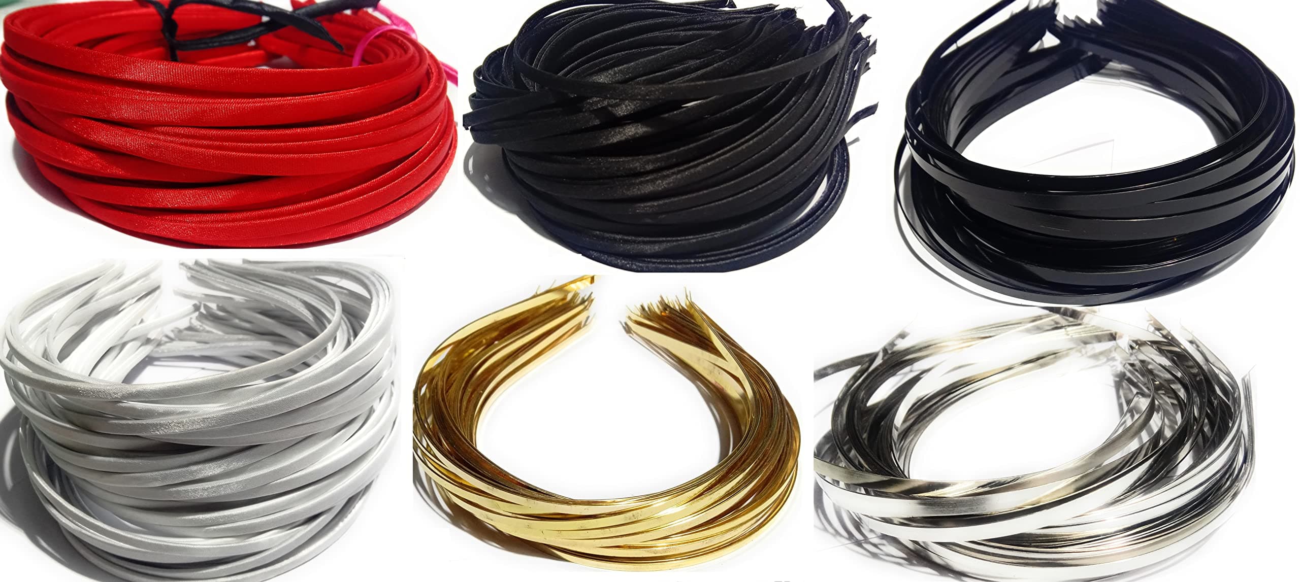 PACK OF 24 4 pcs for all PLAIN STRONG AND FLEXIBLE METAL MADE satin cloth covered Hairband red black and white silver goldenCOLOUR