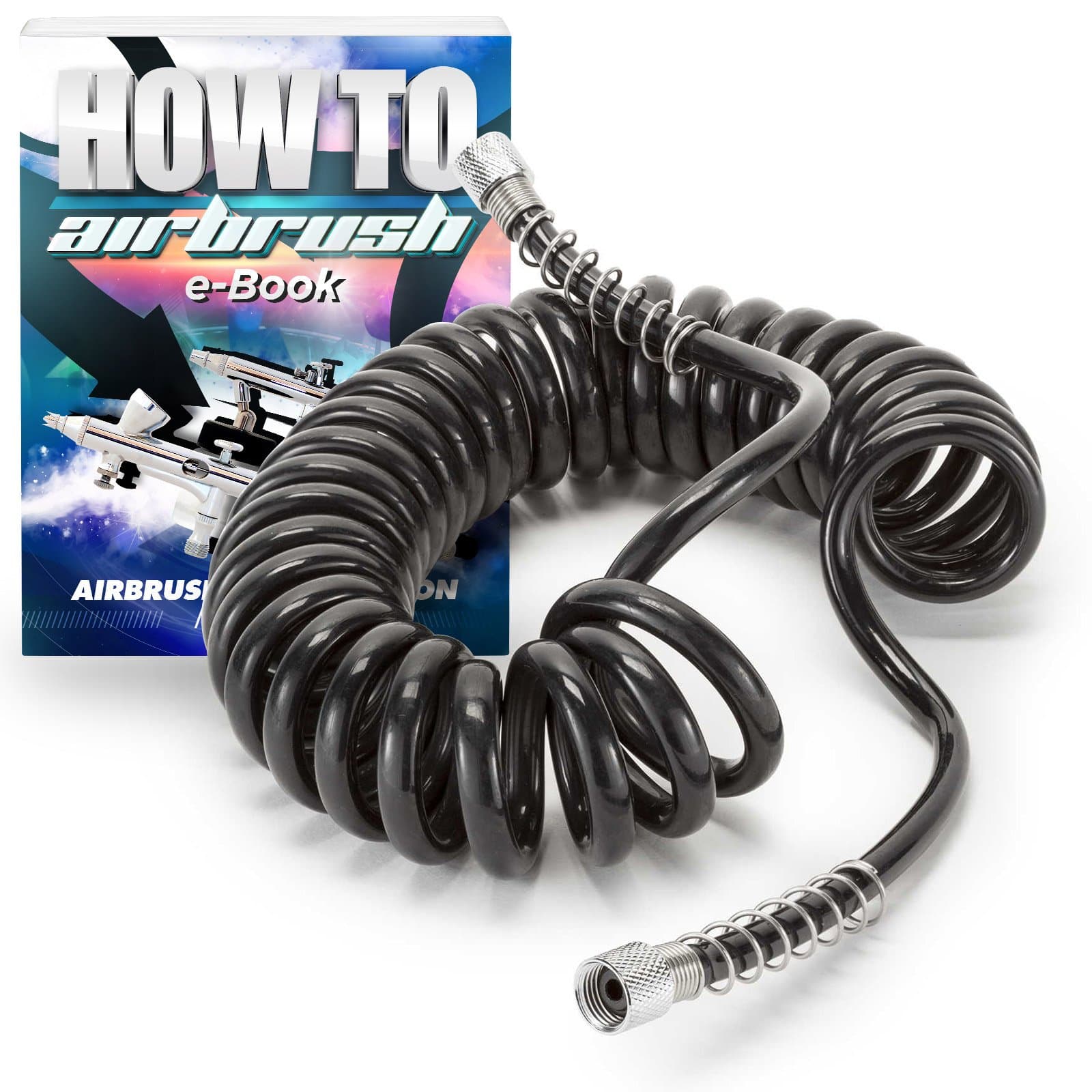 PointZero 10 ft. Black Coiled Airbrush Air Hose - 1/8 in. BSP