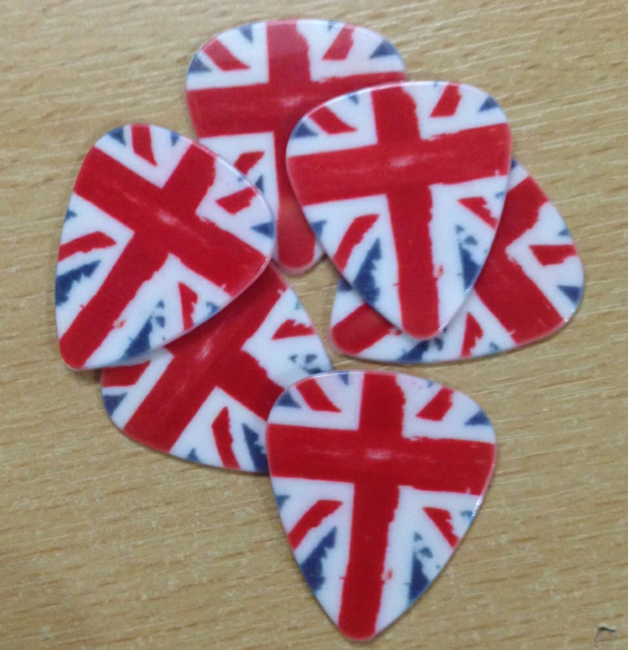 6 double sided custom picks printed UNION JACK grunge flag plectrums