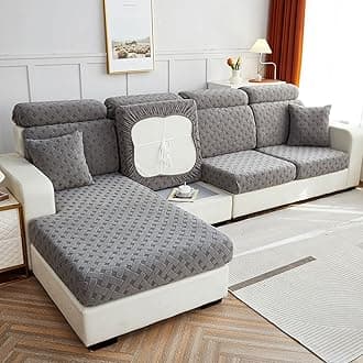 Jacquard Sofa Cushion Cover Couch Seat Covers Sofa Seat Cushion Slipcovers Sofa Cover, Plush Winter Warm High Stretch Fabric Washable Summer Furniture Protector (Grey,3 Seat Plus)