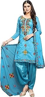 Ethnic JunctionWomen's Chanderi Cotton Embroidered And Mirror Work Unstitched Salwar Suit Material