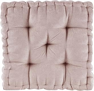 Azza Floor Pillow Square Pouf Chenille Tufted with Scalloped Edge Design Hypoallergenic Bench/Chair Cushion, 20"x20"x5", Blush