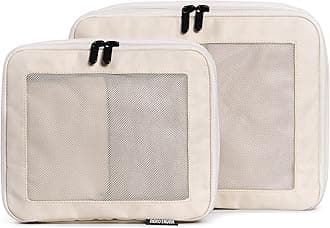 Aerotrunk Compression Packing Cubes for Travel - Luggage Organizer Bags - Double Zipper Packing Cubes for Suitcases (2-Pack, Beige)