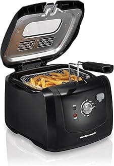 Cool Touch Electric Deep Fryer with Basket and Lid, 2 Liters / 8 Cups Oil Capacity, Adjustable Temperature, 1500 Watts for Fast Heat-up, viewing Window Easy to Clean, Black (35021)