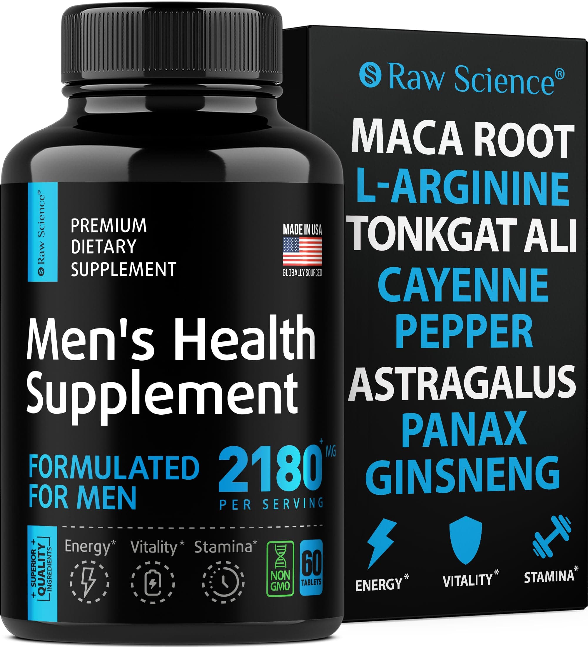 Nitric Oxide Supplements for Men - Black Maca Root, L-Arginine, Tongkat Ali Longjack, Ginseng, Tribulus Terrestris, Muira Puama - Mens Supplement, Male Health, Stamina Booster - 60 Capsules