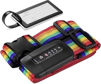 Navaris TSA Luggage Strap - Secure Adjustable Strap for Suitcases with Combination Lock - Lockable Cross Case Travel Belt for Luggage with ID Tag