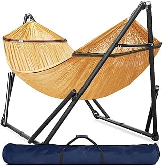 Tranquillo Double Hammock with Stand Included for 2 Persons/Foldable Hammock Stand 550 lbs Capacity Portable Case - Inhouse, Outdoor, Camping, Yellow