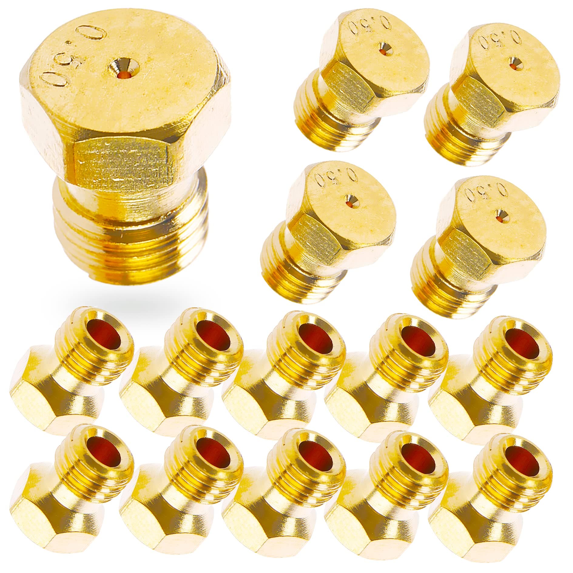Grill LP Gas Conversion Kit for Weber, Brass Jet Nozzle for Propane LPG, DIY Burner Replacement Part Orifice Can Drill Out, 10 PCS, Orifice Hole Size 0.5mm=0.02 "=24AWG, M6x0.75mm