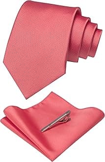 Solid Color Formal Necktie and Pocket Square Tie Clip Sets for Men