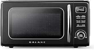 GLCMKZ11BKR10 Retro Countertop Microwave Oven with Auto Cook & Reheat, Defrost, Quick Start Functions, Easy Clean with Glass Turntable, Pull Handle, 1.1 cu ft, Black